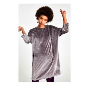 Velvet Oversized Shift Dress - Silver Gray